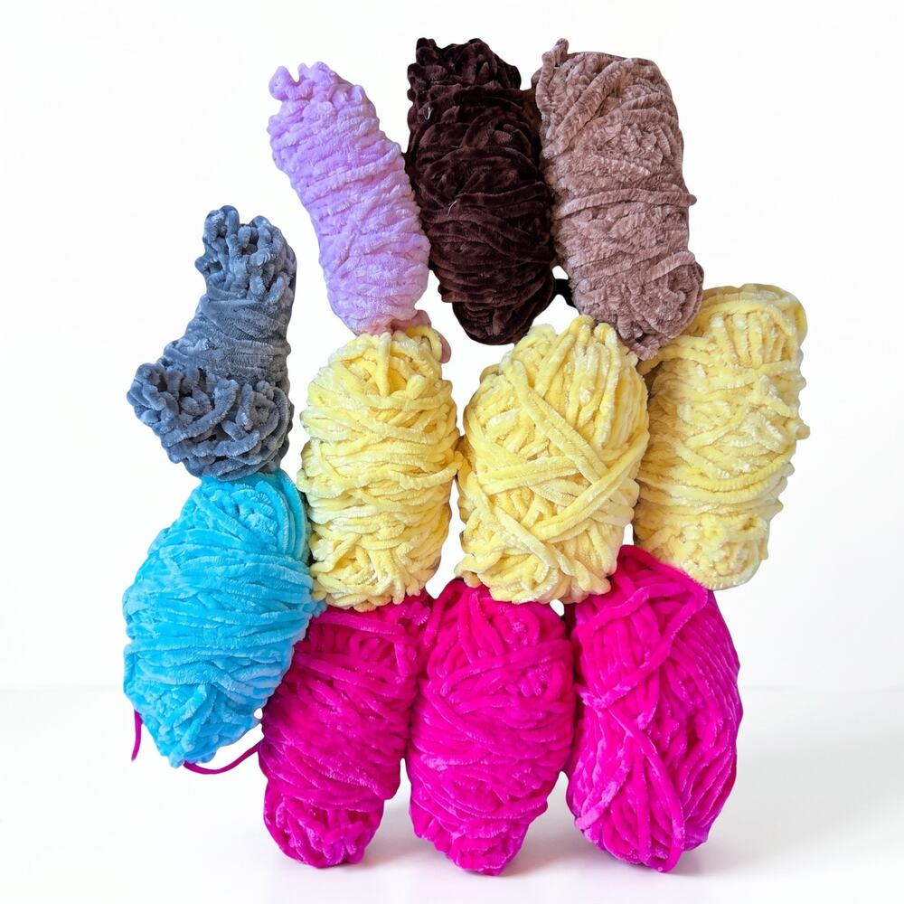 Ultra Soft Chenille Velvet Yarn Destash Lot Bundle Amigurumi Plushies Crochet